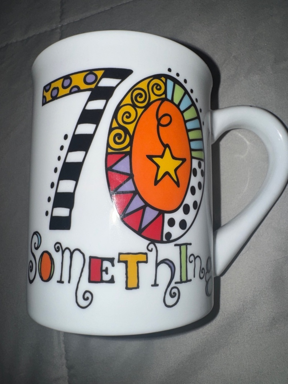 White Ceramic 70 Something Accent Mug — Colorful Multicolor Design